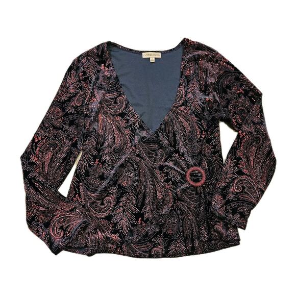 Vtg Notations Velvet Surplus Top Womens XL Black Red Whimsigoth Grunge Y2K Boho - Picture 1 of 8